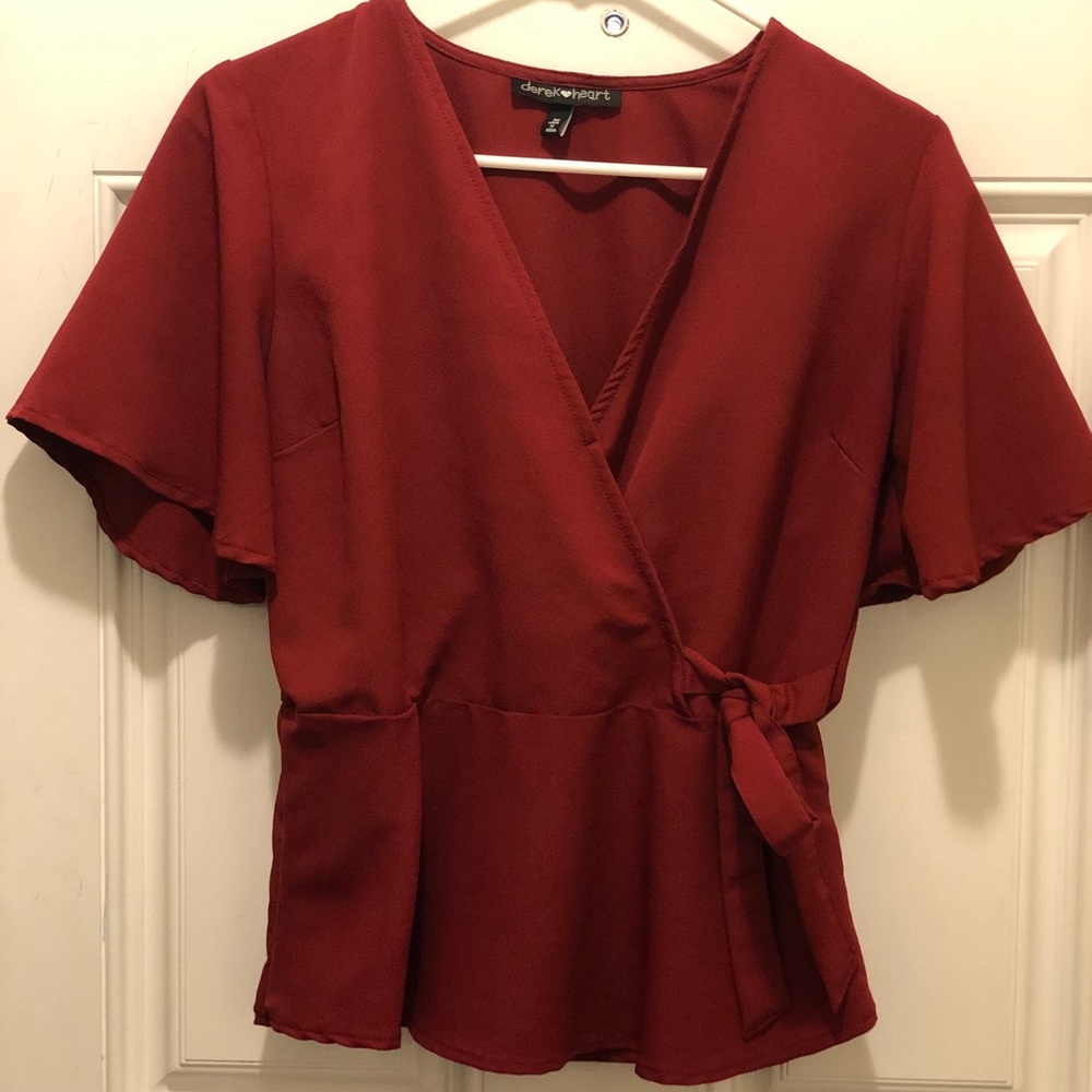 Red open front blouse